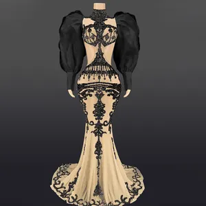 NOVANCE Y2410 Black Prom Dresses 2021 Handmade Beading Crystal Ruffle Design Dress Birthday Prom Celebrity Mermaid Evening Gown
