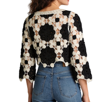 Haut tricoté ajouré style bohème à motif floral pour femme, manches longues, coupe ample et légère, idéal pour la plage ou le quotidien, OEM ODM