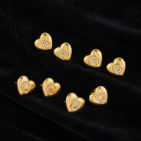 Anting-anting Zirkon Inisial Hati Baja Tahan Karat Huruf A-Z Perhiasan Fashion Wanita Sehari-hari Hadiah