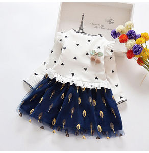 Robe à manches longues pour bébé, enfant, petite fille, motif cœur, jupe à fleurs, couture florale - Product Image 2