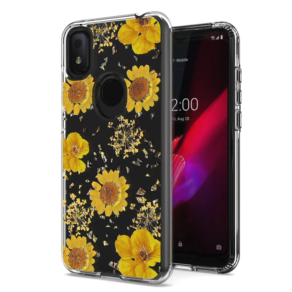 flower print slim good protection 2 in 1 combo back cover transparent phone case for TCL revvl 4 plus 5g
