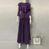 Nouvelle Collection 2026 : Ensemble Plissé Miyake Élégant pour Femme – Haut à Manches Longues et Pantalon Large – Tenue de Soirée et de Fête