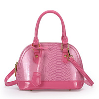 Sac à main en cuir verni brillant pour femme, motif peau de serpent coloré, fermeture éclair, doublure en polyester, texture haut de gamme