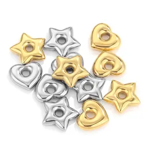 5pcs/pack Stainless Steel Spacer Beads Heart Star Hexagonal Shapes Spacers Loose Heishi Beads for DIY Jewelry Hole 3.5mm 8mm