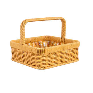 Cestas de ratán rectangulares con asa para almacenamiento de frutas y verduras, pan, aperitivos, uso doméstico, color café, patrón floral - Product Image 5