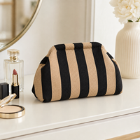 Tas Clutch Rajutan Bergaris Modis untuk Wanita Tas Tangan Tenun Lembut Tas Kasual Kapasitas Besar Tas Tangan Wanita Bergaris Warna-warni