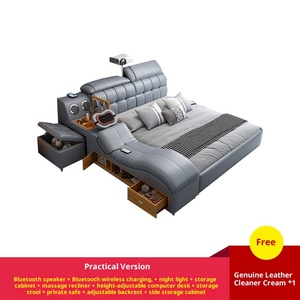 Lit de massage intelligent avec rangement, cadre en bois de pin, revêtement en similicuir, écologique, salon moderne et simple, <span class=keywords><strong>Queen</strong></span>/King, 3 tiroirs - Product Image 6
