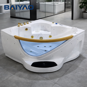 Acrylique 2 Personne Jakuzzi Coin Baignoire Intérieure Double Avec LED Lumières Cascade Jets pour Whirlpool <span class=keywords><strong>Jaccuzi</strong></span> <span class=keywords><strong>Spa</strong></span> - Product Image 2