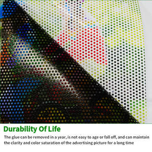 Usine en gros auto-adhésif résistant à l'eau écologique 130mic 140gsm <span class=keywords><strong>Micro</strong></span> <span class=keywords><strong>perforé</strong></span> à sens unique Vision <span class=keywords><strong>vinyle</strong></span> rouleau - Product Image 4