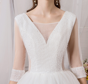 Abito da <span class=keywords><strong>sposa</strong></span> vintage nuovo arrivo 2019, taglie forti, con maniche a mezza lunghezza, scollo a V, abito da <span class=keywords><strong>sposa</strong></span> di lusso - Product Image 4