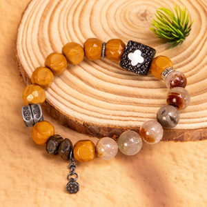 Bracelets en perles de cristal jaune naturel, charme en pierre précieuse, couleur fantôme olive argentée classique pour un cadeau d'anniversaire ou de fiançailles - Product Image 1