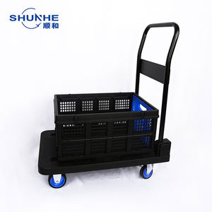 Troli Dorong Manual Lipat Empat Roda Beban Berat 150kg - Peralatan Belanja Industri OEM Baja Tahan Karat Plastik - Product Image 2