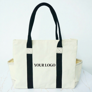 Borsa in tela personalizzabile con logo, MOQ basso, ecologica, riutilizzabile, in cotone, multi-tasca, per tutti i giorni - Product Image 1