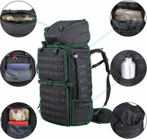 Sac à dos tactique 75L avec cadre externe, système MOLLE, nylon, unisexe, trekking, camping, survie, voyage, noir - Product Image 3