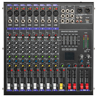 Console de mixage DJ professionnelle AX 8/12/16 canaux en métal avec fonction de monitoring, Bluetooth, entrées MP3 et informatiques, processeur 128 effets