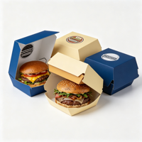 Boîte à hamburger haut de gamme en kraft, étanche, jetable, de qualité alimentaire, avec logo personnalisé, écologique, en forme de coquille, avec gaufrage