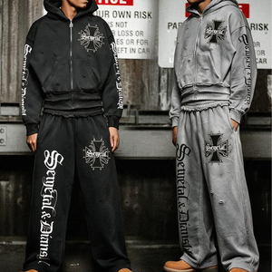 Pantalones cortos de algodón holgados de diseñador y conjunto de Sudadera con capucha y cremallera, chándal personalizado, conjuntos Unisex Tech Fleece Streetwear, chándal en blanco para hombres - Product Image 1