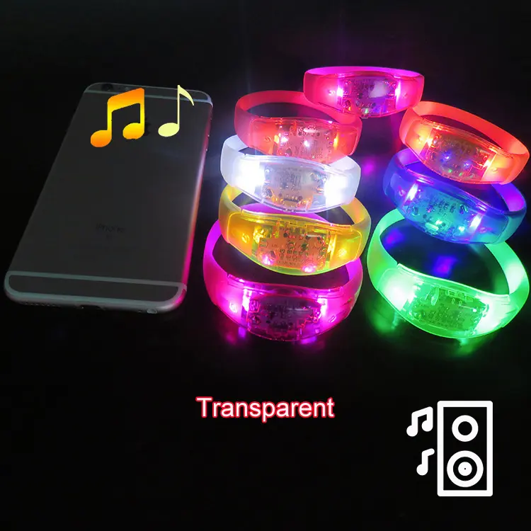Iluminación Luminous Glow Bracelets Logo Color Rfid Lumineux Silicona Light Up Custom Sound Activated Led Bracelet