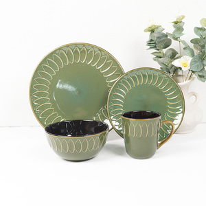 Thanh Lịch Vòng Màu Xanh Lá Cây Tấm Và Bát Thiết Lập Vàng Cánh Hoa Kết Cấu Đồ Đá Bữa Ăn Tối Thiết Lập Khuyến Mãi Cốc Sang Trọng Đặc Biệt Bộ Đồ Ăn - Product Image 6