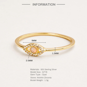 แหวนหมั้นโอปอลรูปตาประดับเพชรซิคอน เงินแท้ 925 จาก CANNER Fine Jewelry แหวนโอปอลชุบทอง 18K สุดหรูสำหรับผู้หญิง - Product Image 2