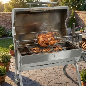 Grande rôtissoire de 1000 mm en acier inoxydable pour barbecue au gaz ou au charbon de bois, pour poulet et agneau - Product Image 1