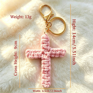 Handmade Crochet Cross Keychain Cotton Rope Woven Cross Charm Lobster Clasp <b>Key</b> Ring Backpack Bag Pendant Gift Wholesale - Product Image 1