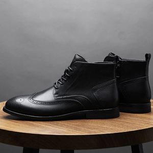 New Arrivals Carved Cowhide <b>Boots</b> Men's <b>Work</b> <b>Boots</b> Large Size Plus Velvet Warm <b>Leather</b> Shoes - Product Image 5