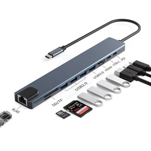8 trong 1 <span class=keywords><strong>USB</strong></span> Type-C nhôm hỗ trợ TF/PD RJ45 <span class=keywords><strong>USB</strong></span>-C PD OEM Adapter USB3.0 Docking Station <span class=keywords><strong>HUB</strong></span> cho máy tính máy tính xách tay - Product Image 3