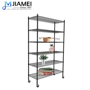 JIAMEI丸管金属ワイヤー棚黒色粉体塗装ワイヤー棚ユニットホイール付き6層金属ラック - Product Image 3