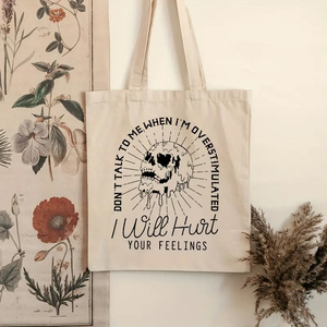 Sac fourre-tout en toile personnalisé avec motif squelette « <span class=keywords><strong>Ne</strong></span> me parlez <span class=keywords><strong>pas</strong></span> quand je suis surstimulé » pour femme, idéal pour les voyages - Product Image 4