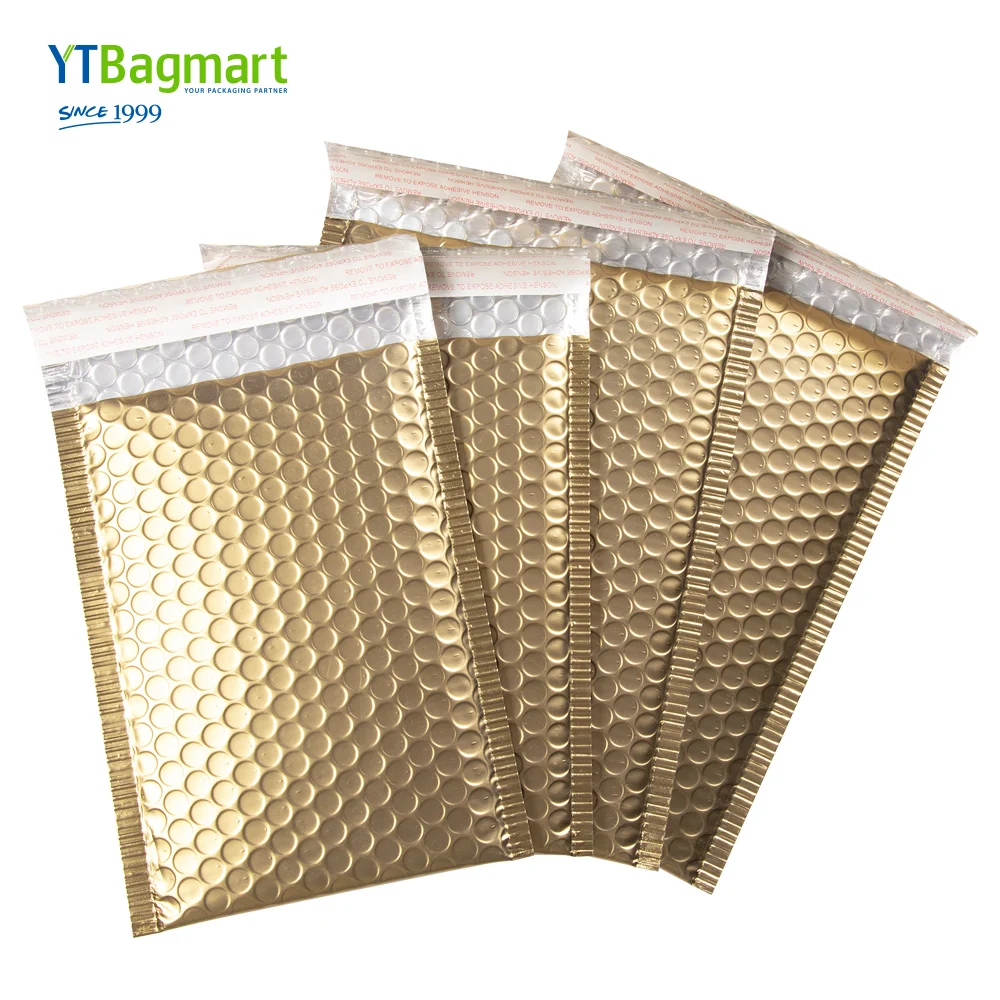YTBagmart Personalized Glossy Custom Printed Aluminized Film Air Courier Gold Padded Bubble Envelope Mailing Bags With Logo