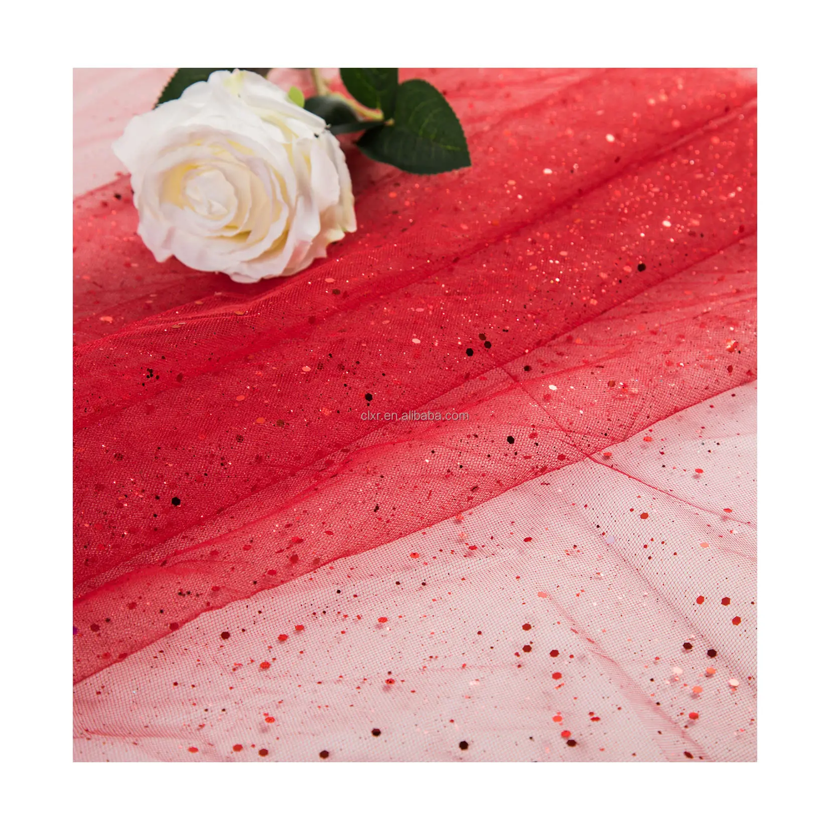 Блестящая блестящая мягкая тюлеобразная сетчатая ткань из 100% полиэстера, многоцветная Красивая свадебная вуаль, тюль