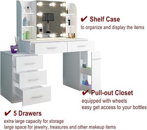 Table de maquillage moderne de luxe <span class=keywords><strong>pour</strong></span> chambre à coucher avec miroir LED et tiroir lumineux, table de maquillage <span class=keywords><strong>pour</strong></span> chambre à coucher - Product Image 4