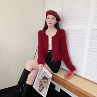2026 Cardigan Coréen Zippé en Maille Tricotée, Style Crochet Uni, Doux et Moelleux, Coupe Courte et Ajustée pour Femme