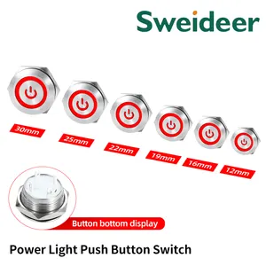 ステンレス鋼プッシュボタンスイッチ短焦点セルフリセット瞬間12mmLEDタッチエレベーターボタン防水赤