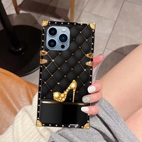 Coque de téléphone portable en TPU carré avec impression de chaussures à talons hauts et électroplaqué pour iPhone 7 8 X Xr Xs 11 12 13 14 15 16 17 Pro Max