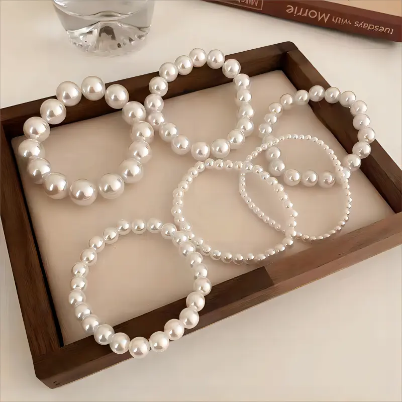 FY Fashion Jewelry Pearls Beaded Bracelet Elastic Adjustable Elegant Glass Pearl Beads Bracelets For Women