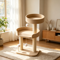 Arbre à chat CreamTower 81,5 cm à 4+ niveaux en aggloméré écologique, avec perchoirs doux en polaire courte et poteaux à gratter en sisal naturel, 3 cartons