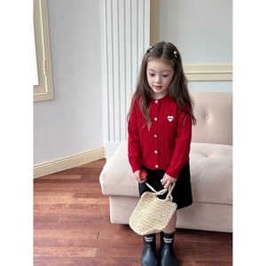 Child Star Circle Girls Cable Knit Cardigan Heart Design Soft Sweater Full Sleeve Crew Neck Autumn Wear - Product Image 3
