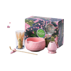 Buucup Ensemble de 7 fouets à matcha en céramique rose et bambou Kit de bricolage Porte-fouet pour bol Scoop Sifter Torchon OEM Personnalisable - Product Image 1