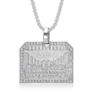 תליון צלב הסעודה האחרונה בסגנון היפ הופ, משובץ יהלומים, מצופה זהב 18 קראט, נירוסטה, תכשיט אופנתי לגברים - Product Image 3