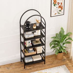 Estantería Metálica Arqueada de 5 Niveles con Estantes de Madera, Diseño Moderno para Hogar, Oficina, Sala de Estar, Comedor, Apartamento u Hotel - Product Image 1