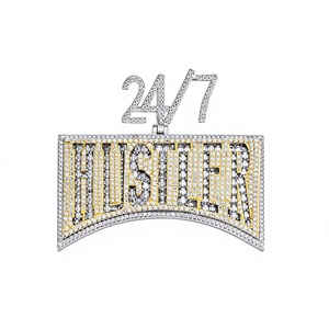 Pendentif 247 Hustler en argent 925 plaqué or avec diamants taille baguette, style hip-hop, bijoux pour homme - Product Image 1