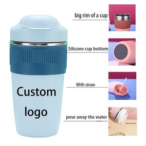 Nouvelle conception de tasse à café de voyage à double paroi isolée, avec manchon en silicone et poignée pliable, avec couvercle multifonction - Product Image 2