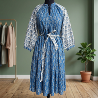 Robe longue décontractée en coton imprimé floral pour femmes de grande taille à manches longues avec poches