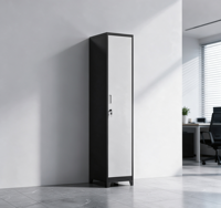 Casier à une porte en métal noir et blanc contrastant, armoire de rangement moderne pour bureau, école, salle de sport et vestiaires du personnel