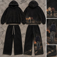 Ensemble sweat à capuche et pantalon de survêtement vintage pour homme, style streetwear oversize, deux pièces, impression DTG personnalisée, ODM