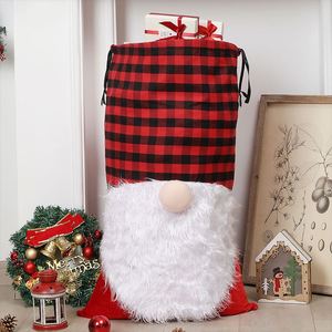 Bolsas de Regalo Grandes con Cordón de Gnomos Navideños, Bolsa de Tela Reutilizable con Diseño de Cuadros Buffalo, Bolsa de Regalo Navideña - Product Image 1
