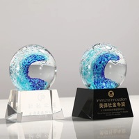Plaque de récompense en verre cristal avec impression couleur personnalisée, motif vague de mer arc-en-ciel, MH-N867