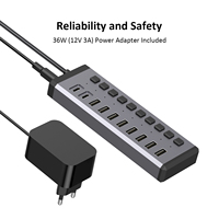 Hub USB-C multiport 10-en-1, vitesse 10 Gbit/s, interrupteurs individuels marche/arrêt, répartiteur USB alimenté 36 W pour ordinateur portable, ordinateur de bureau, tablette